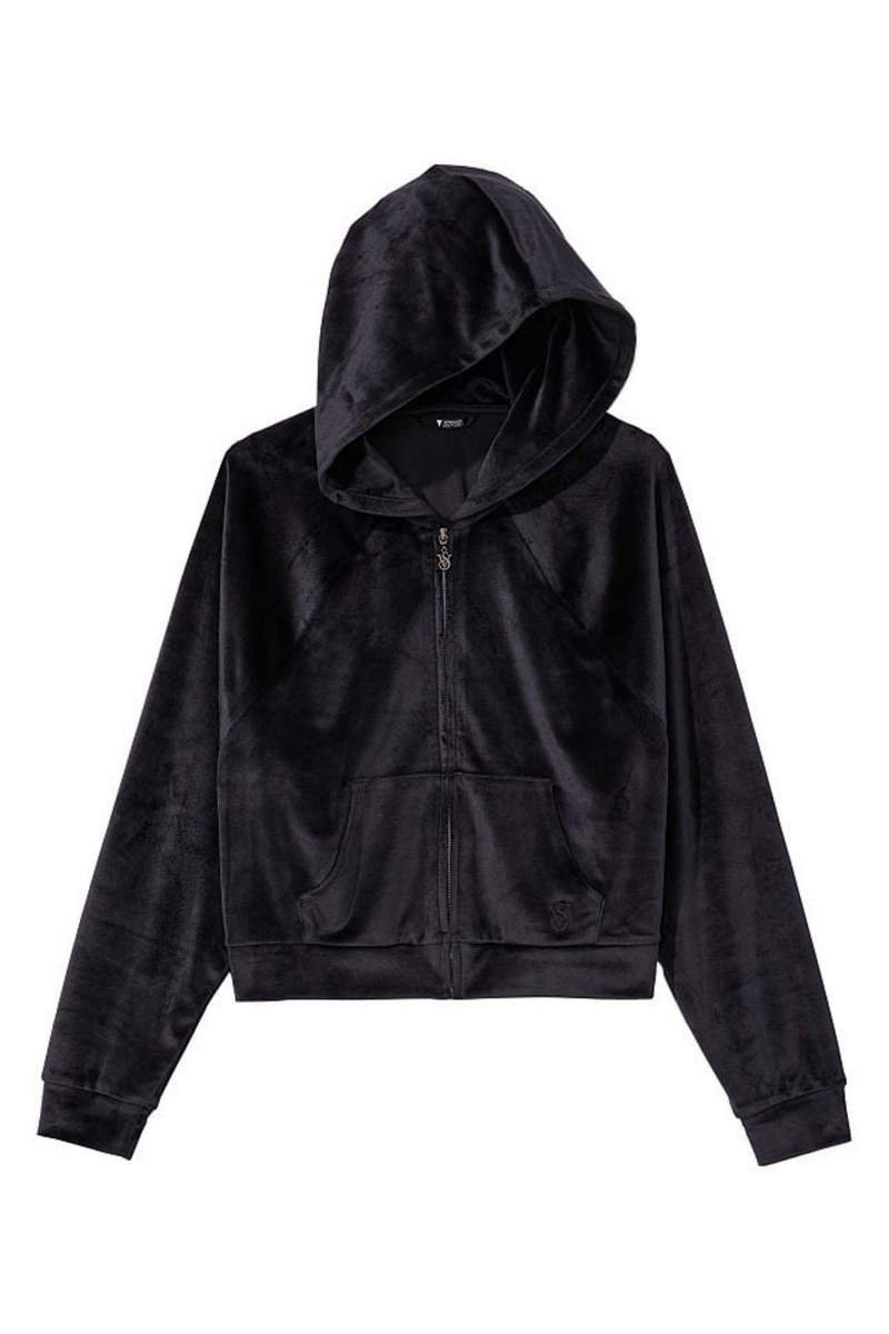 Black Victoria's Secret Velour Lounge Zip Up Hoodie | 3257FJWTS