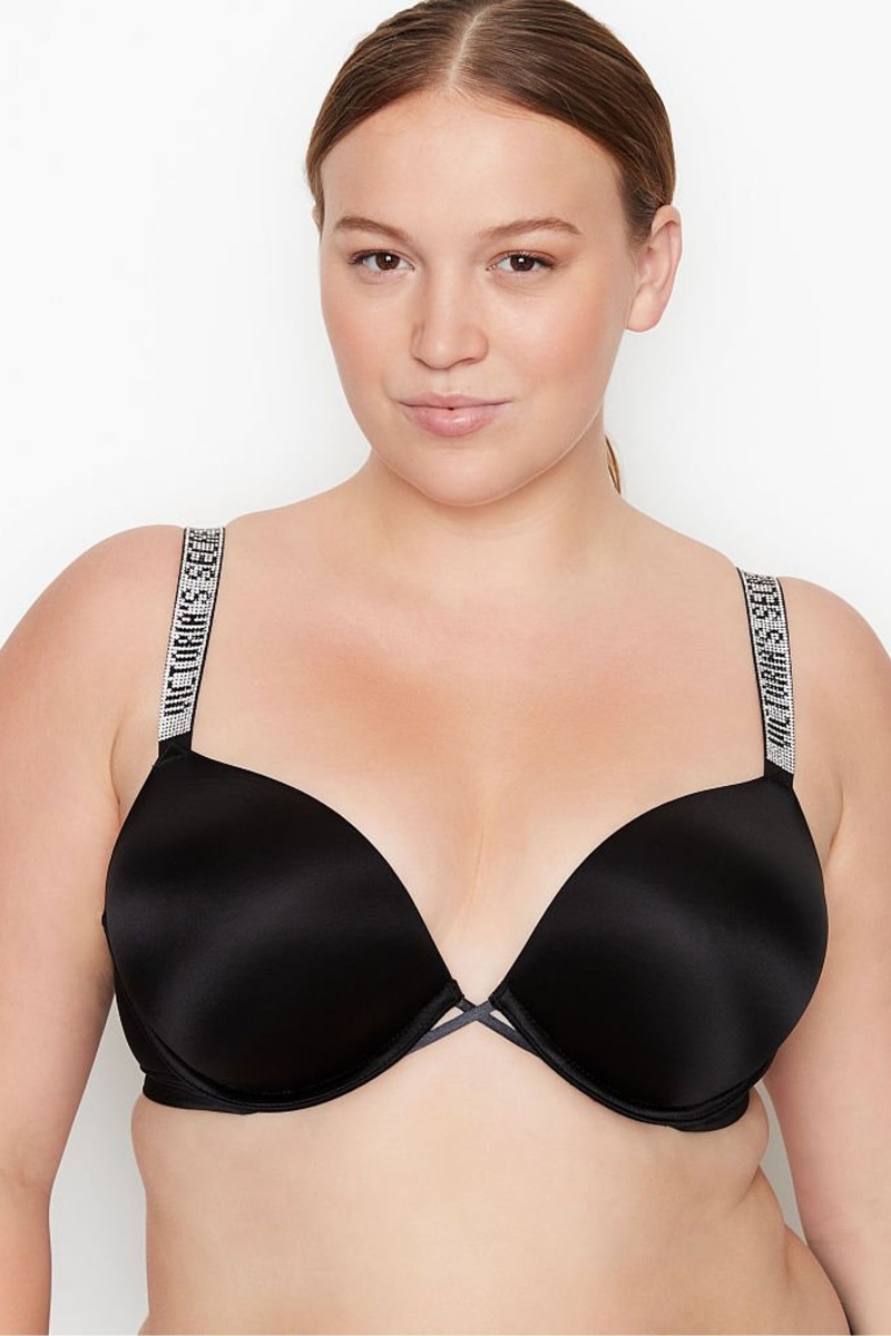 Black Victoria\'s Secret Very Sexy Add 2 Cups Shine Strap Smooth Push Up Bra | 5097FSBGD