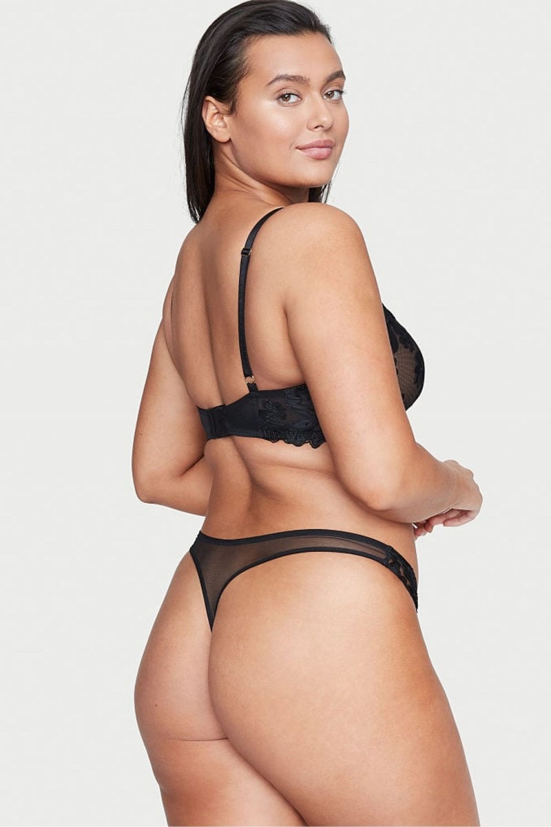 Black Victoria's Secret Very Sexy Embroidered Thong Knickers | 9138TAWPF