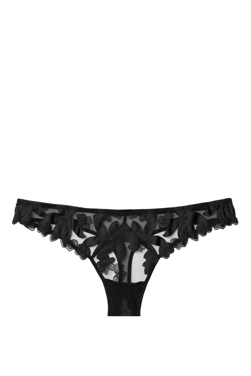 Black Victoria's Secret Very Sexy Embroidered Thong Knickers | 9138TAWPF