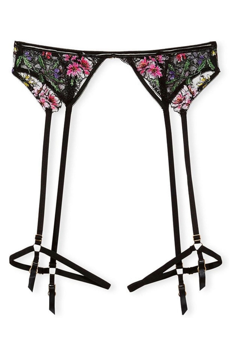 Black Victoria\'s Secret Very Sexy Floral Embroidered Garter Belt | 3159OSLMF