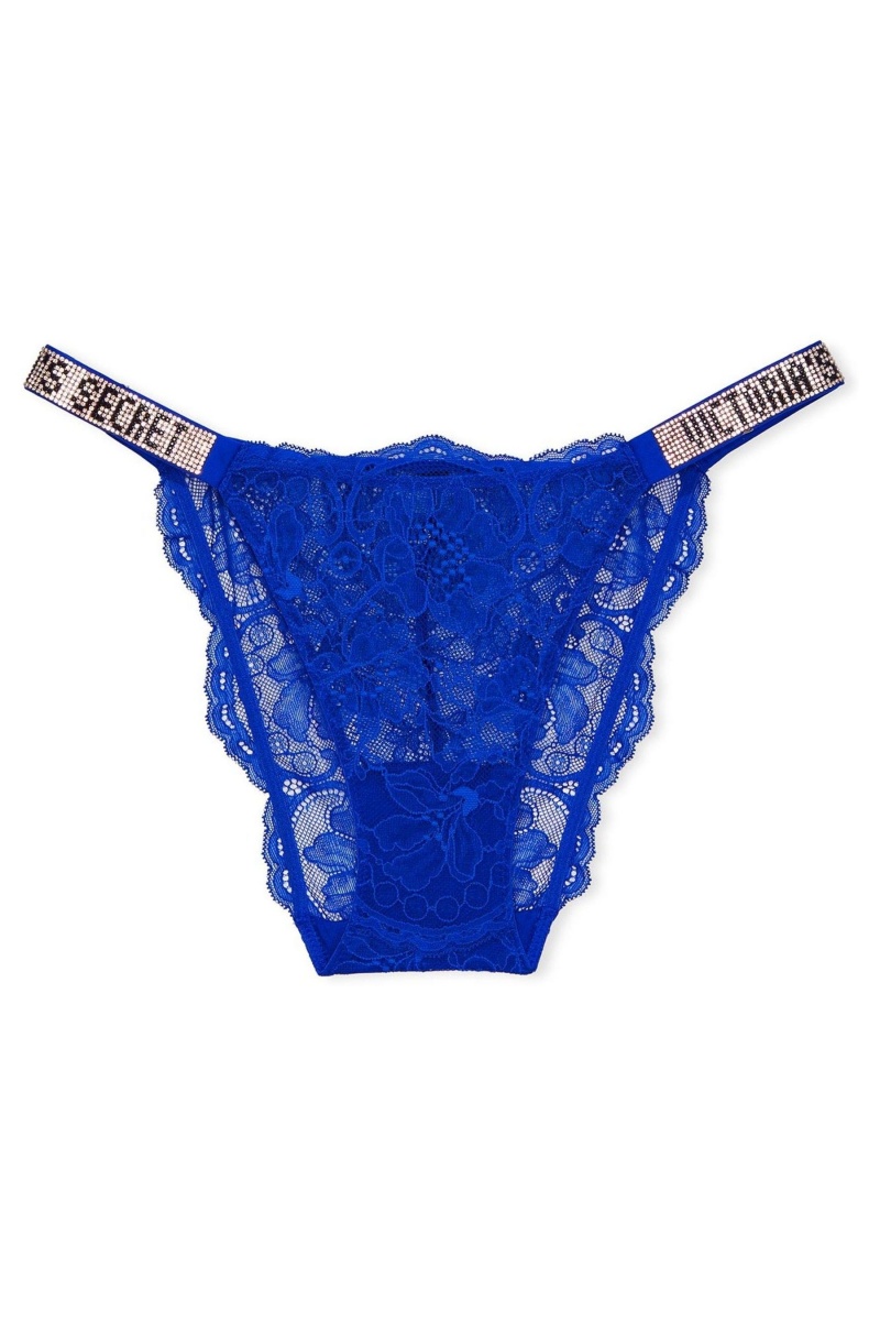 Black Victoria's Secret Very Sexy Lace Shine Strap Thong Knickers | 8406ULKBX