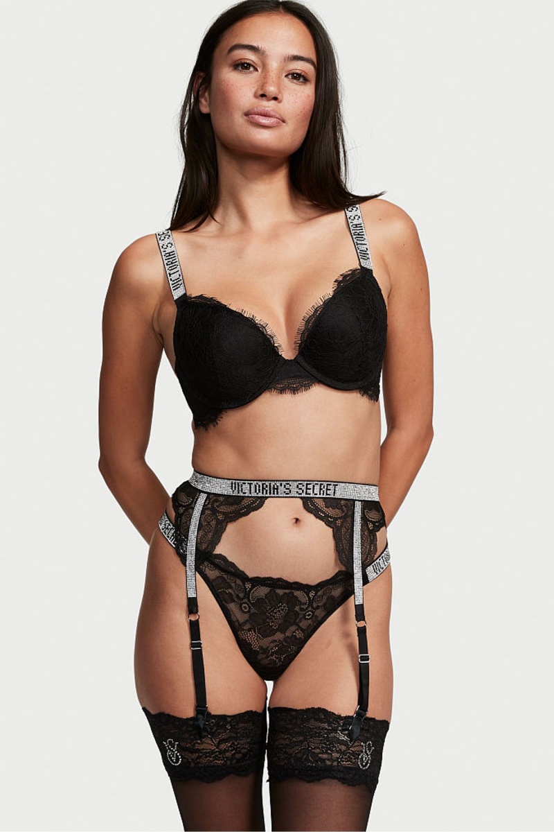 Black Victoria\'s Secret Very Sexy Shine Strap Suspenders | 0946NDFRI