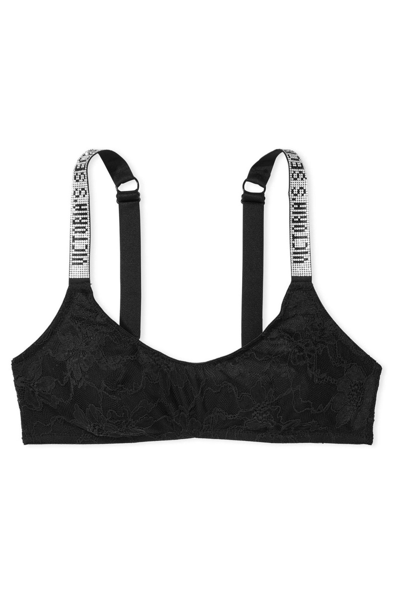 Black Victoria's Secret Very Sexy Shine Strap Lace Bralette | 4072CPATN