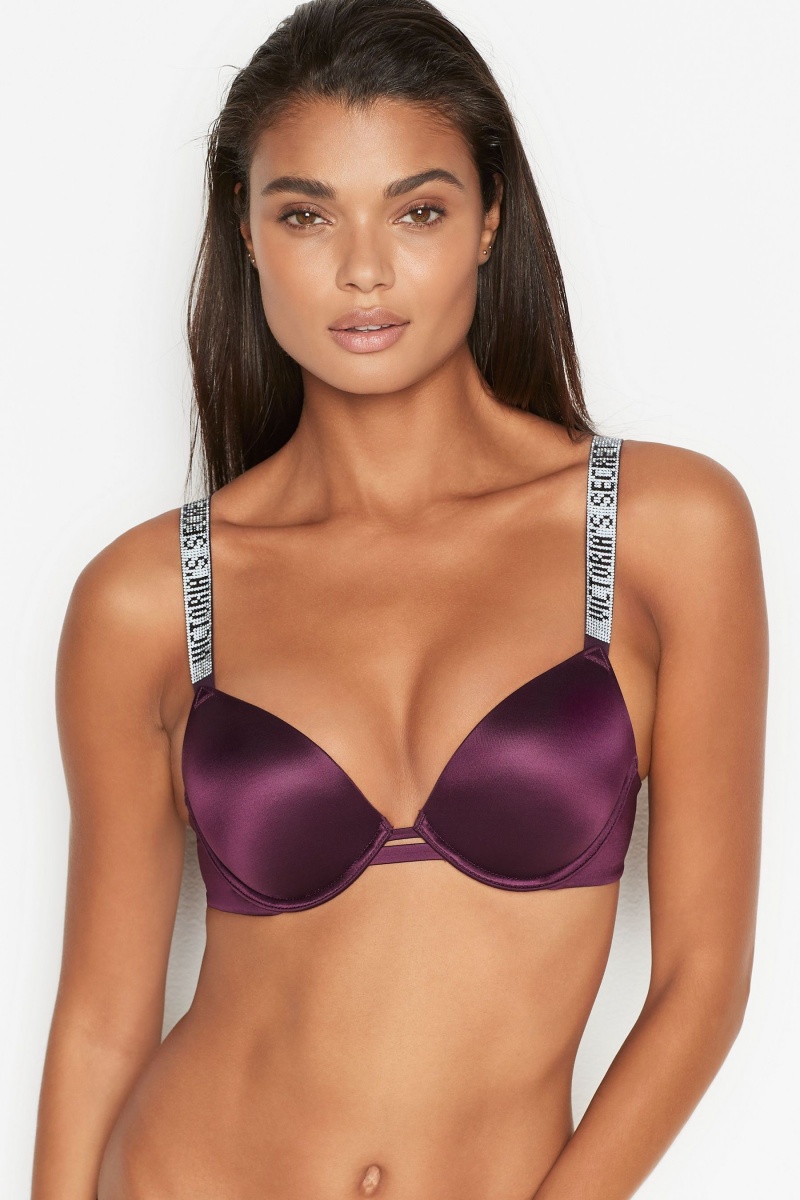 Black Victoria\'s Secret Very Sexy Shine Strap Plunge Push Up Bra | 4297RYLQW