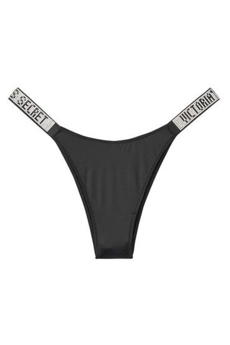 Black Victoria's Secret Very Sexy Smooth Shine Strap Knickers | 3128MKXLH