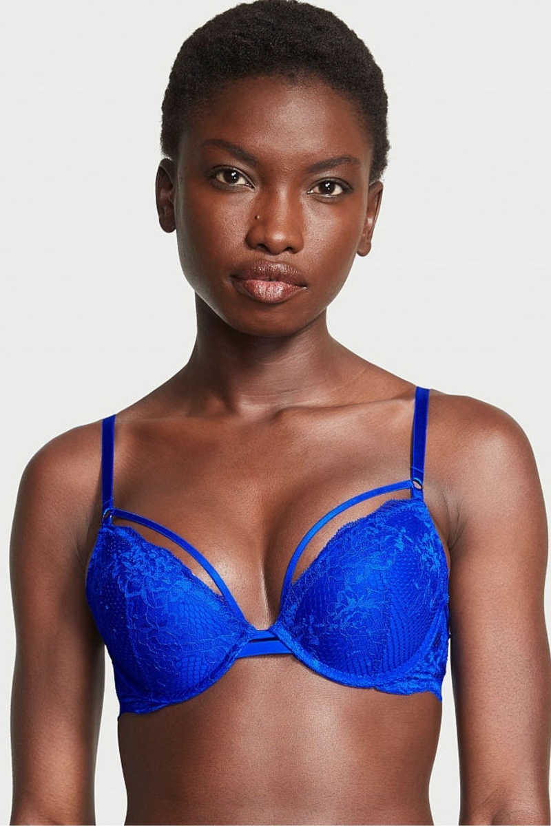 Black Victoria's Secret Very Sexy Strappy Fishnet Lace Bra | 8573NSRBH