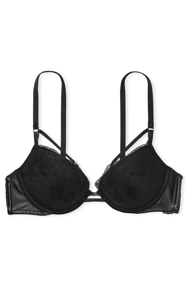 Black Victoria's Secret Very Sexy Strappy Fishnet Lace Bra | 2471JLEBA