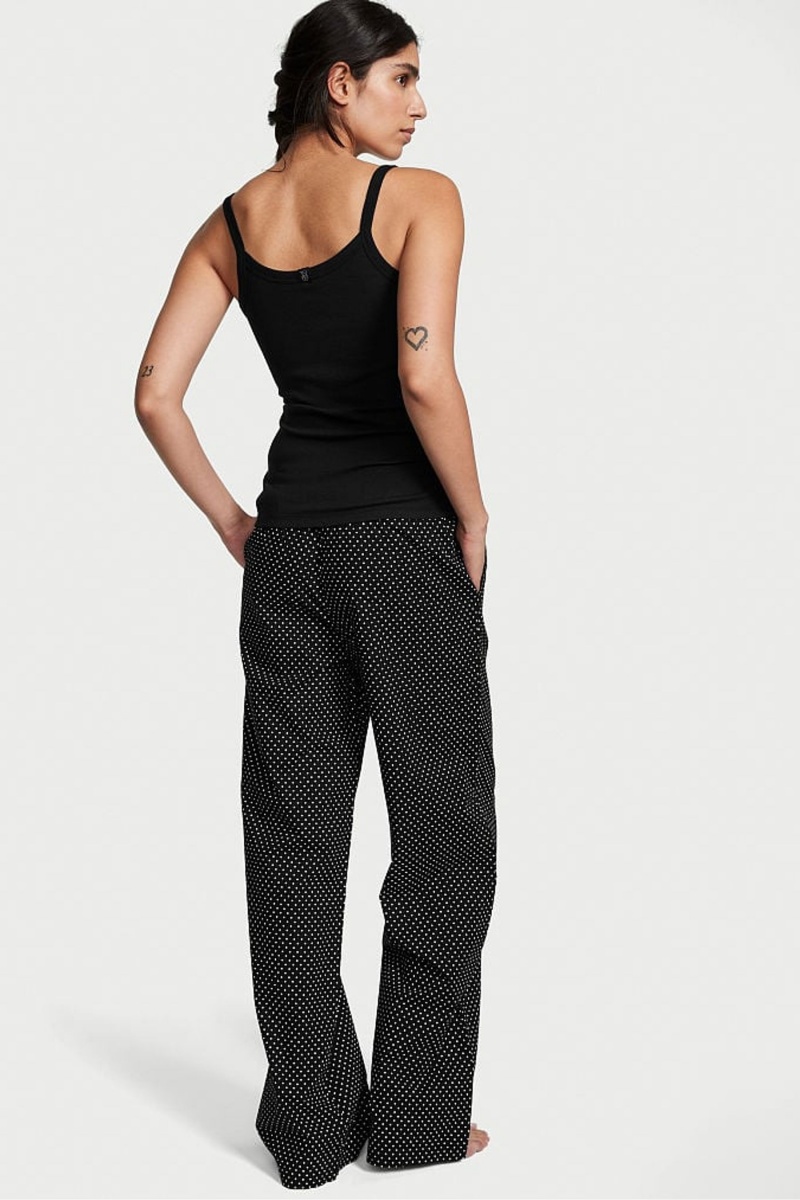 Black White Dots Victoria's Secret Cotton Long Pyjamas | 4632EWSDT