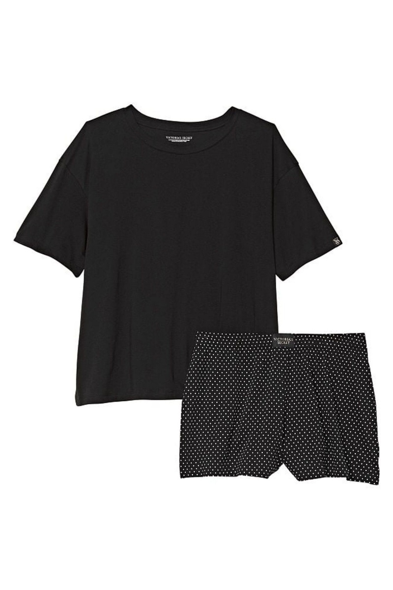 Black White Dots Victoria's Secret Knit Short Pyjamas | 7231ZNEUG