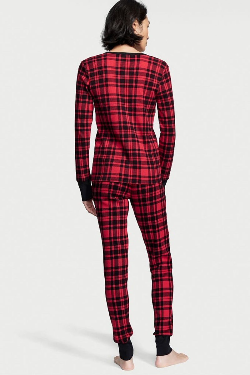 Black and Red Plaid Victoria's Secret Thermal Long Sleeve Pyjamas | 4387FVQJS