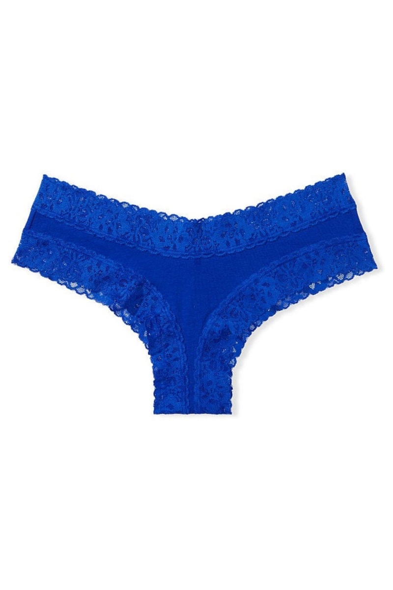 Blue Marble Victoria's Secret Stretch Cotton Lace Waist Cotton Cheeky Knickers | 7143IMDKR