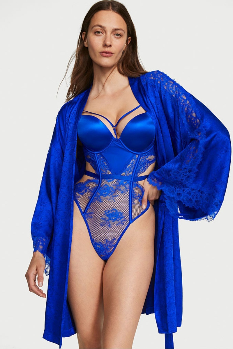 Blue Oar Victoria's Secret Satin Lace Robe | 1462SCJQX