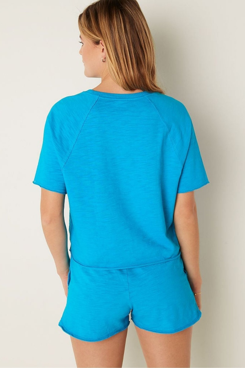 Bright Marine Blue Victoria's Secret Cotton Slub Short Sleeve Crew Crop T-Shirt | 6120KSXRT