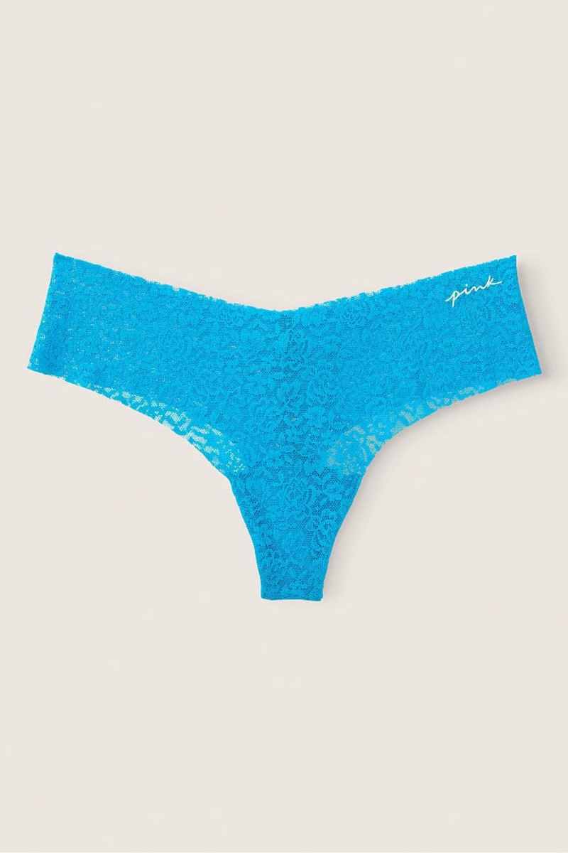 Bright Marine Blue Victoria's Secret No-Show No Show Thong Lace Knickers | 8372SPFMX