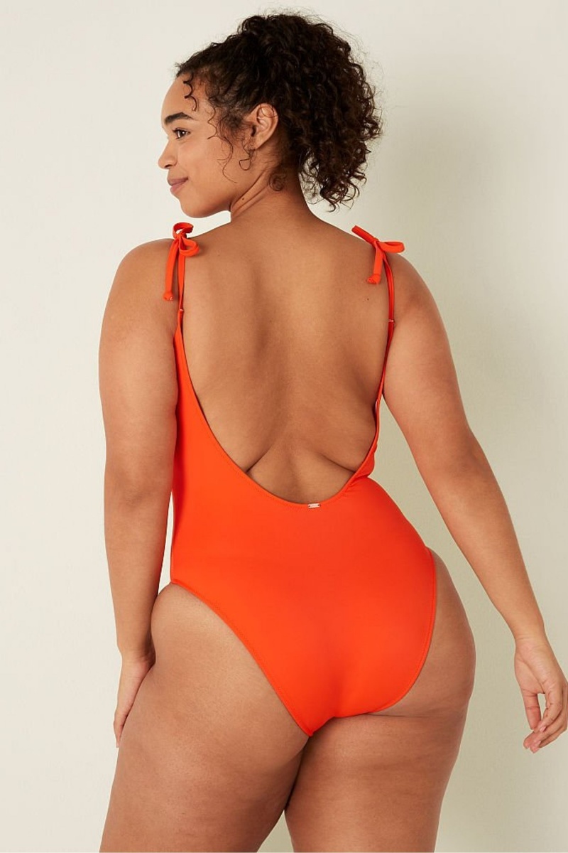 Bright Tomato Victoria's Secret V Neck Open Back Swimsuit | 1582CYISE