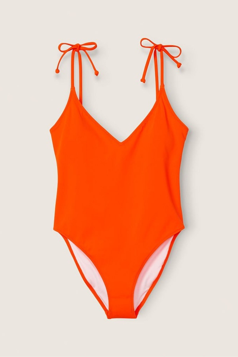 Bright Tomato Victoria's Secret V Neck Open Back Swimsuit | 1582CYISE