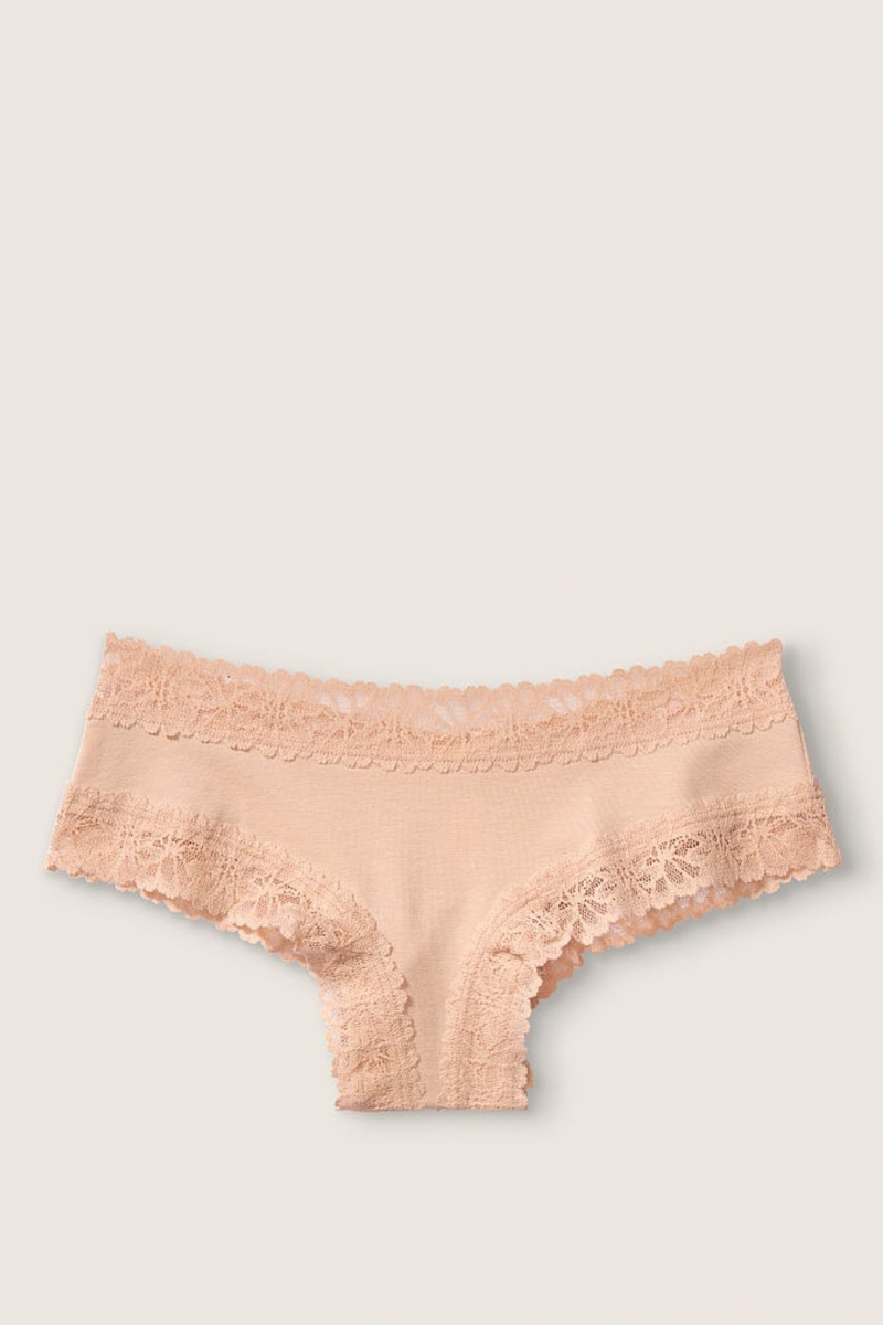 Buff Nude Victoria\'s Secret Stretch Cotton Lace Trim Cheeky Knickers | 4938WEDGV