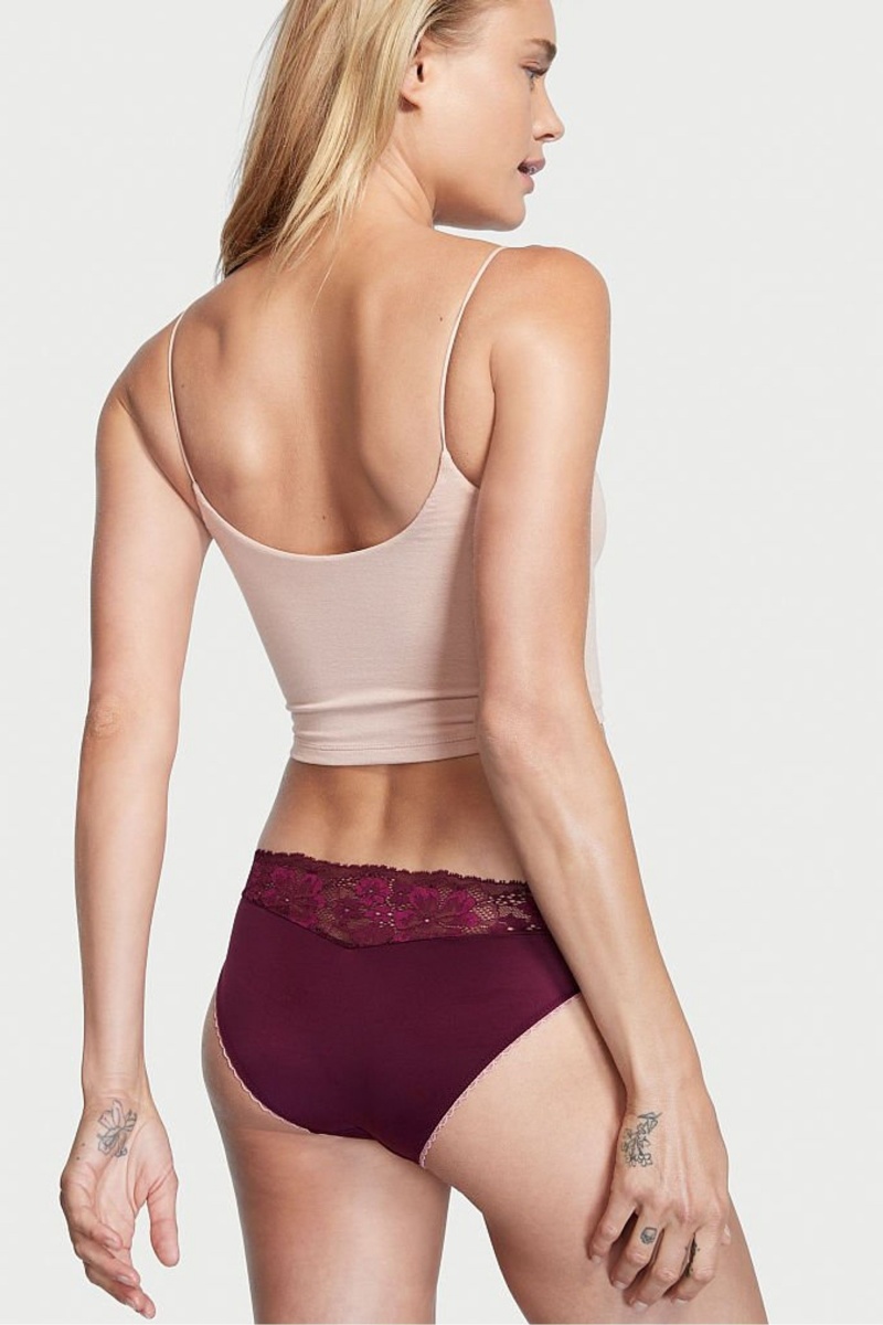 Burgundy Purple Victoria's Secret Body by Victoria Lace Waist Bikini Knickers | 3412UFGIL