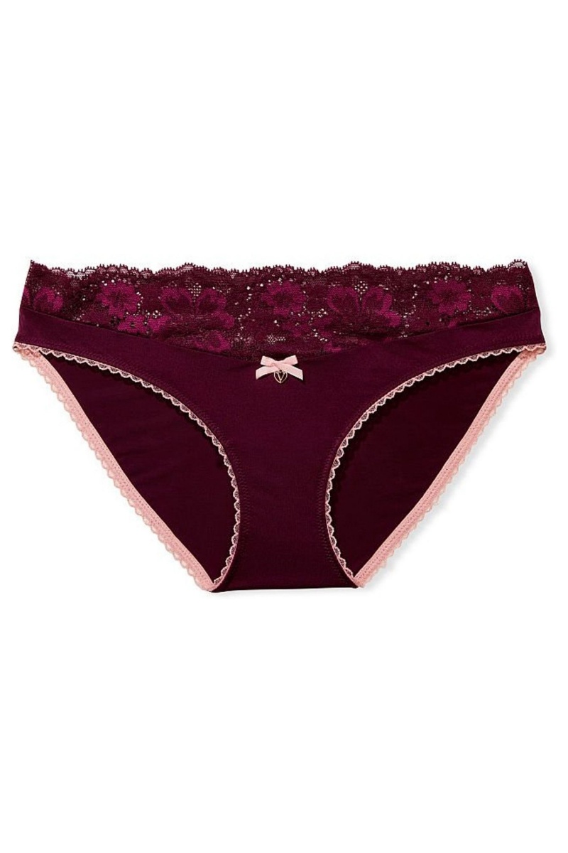 Burgundy Purple Victoria's Secret Body by Victoria Lace Waist Bikini Knickers | 3412UFGIL