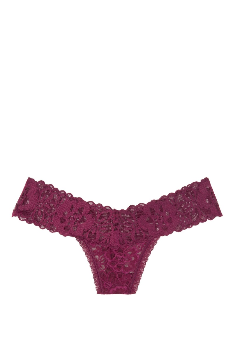 Burgundy Purple Victoria's Secret The Lacie Lace Thong Knickers | 8305RXIVG