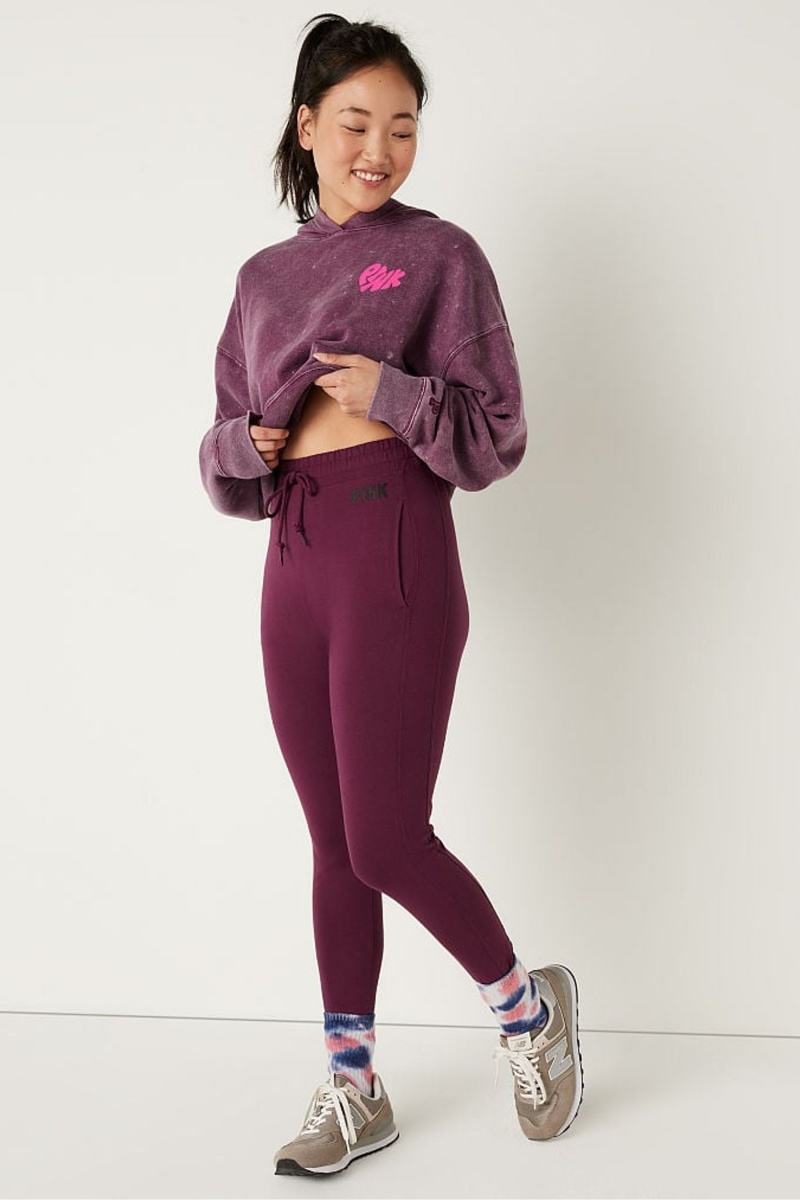 Burgundy Red Victoria's Secret Cotton High Waist Joggers | 2561HOETN