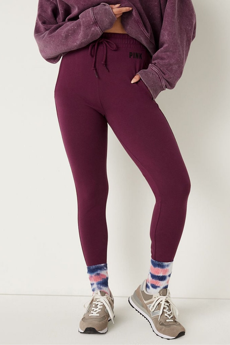 Burgundy Red Victoria\'s Secret Cotton High Waist Joggers | 2561HOETN