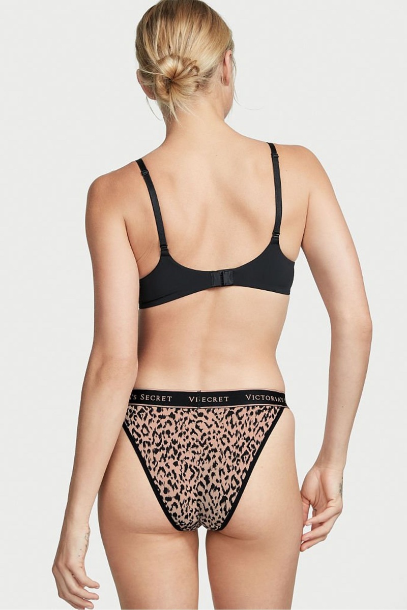 Cameo Basic Animal Leopard Victoria's Secret Stretch Cotton Cotton Logo Thong Knickers | 8317ZNROH