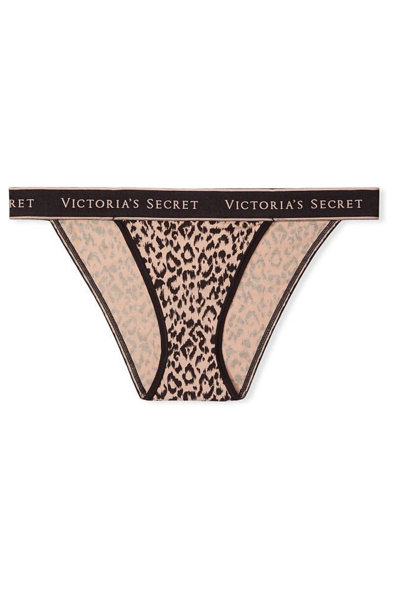 Cameo Basic Animal Leopard Victoria's Secret Stretch Cotton Cotton Logo Thong Knickers | 8317ZNROH