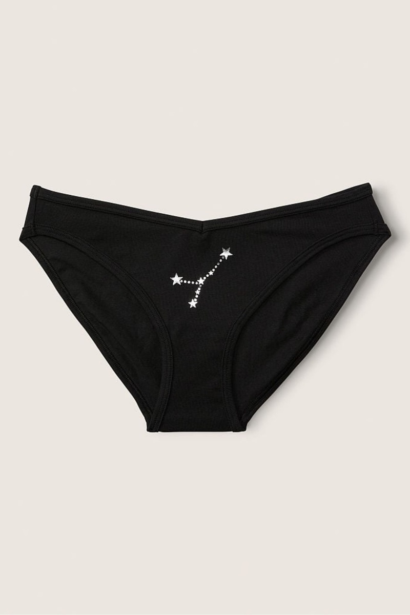 Cancer Black Victoria\'s Secret Stretch Cotton Astrology Cotton Bikini Knickers | 4320HLKPN