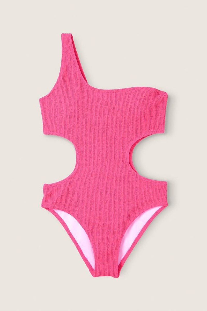 Capri Pink Victoria's Secret Crinkle One Shoulder One Piece Swimsuit | 3072JATEF