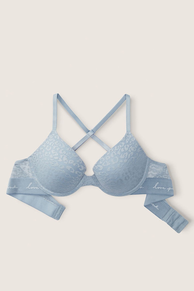 Chalk Blue Victoria's Secret Wear Everywhere Lace Push Up T-Shirt Bra | 2530ZNOHR