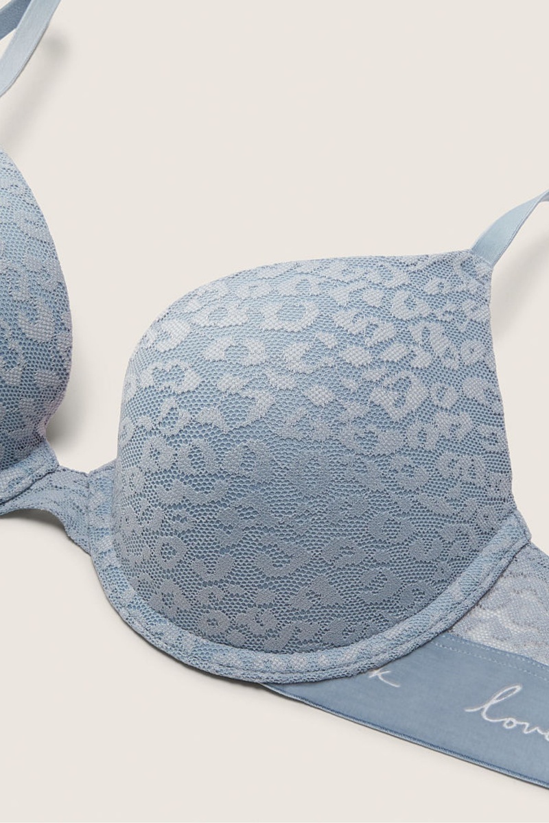 Chalk Blue Victoria's Secret Wear Everywhere Lace Push Up T-Shirt Bra | 2530ZNOHR