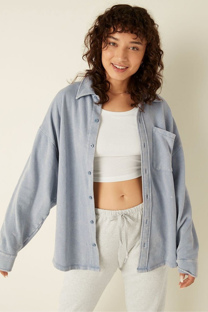 Chalk Blue Wash Victoria's Secret Fleece Shirt Jacket | 2895QTMEL