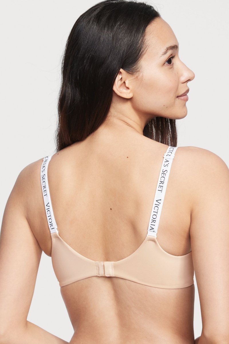 Champagne Nude Victoria's Secret The T-Shirt Full Coverage Push Up Logo Bra | 9452WNUES