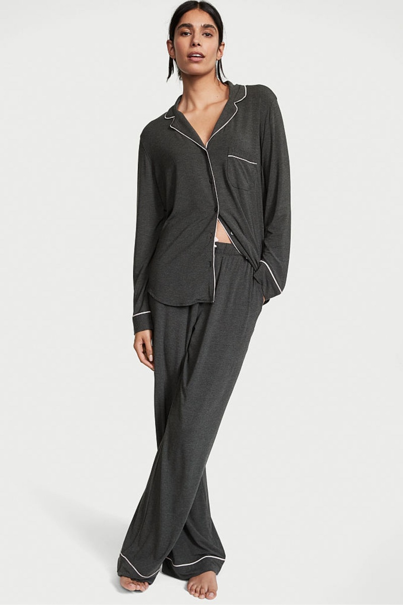 Charcoal Grey Victoria\'s Secret Modal Long Pyjamas | 2167DQUOH