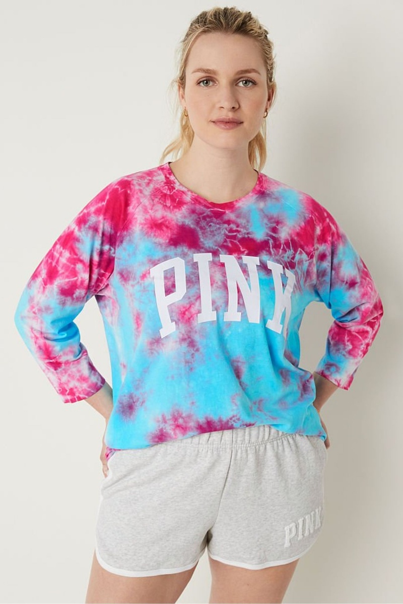 Chill Raspberry Blue Victoria\'s Secret Cotton / Sleeve Campus Baseball T-Shirt | 5612BIOVM