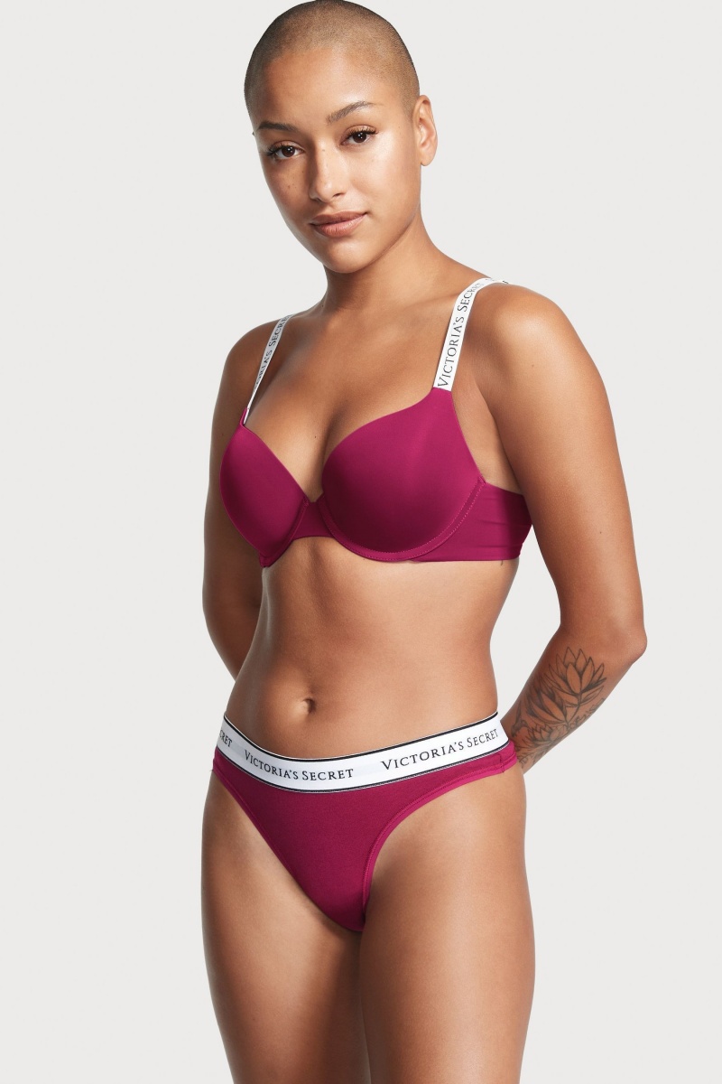 Claret Red Victoria's Secret Stretch Cotton Logo Knickers | 6417OQMFC