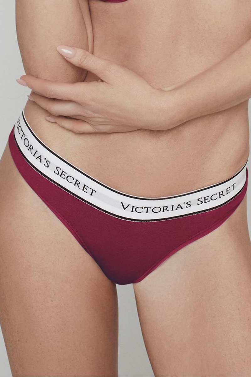 Claret Red Victoria\'s Secret Stretch Cotton Logo Knickers | 6417OQMFC