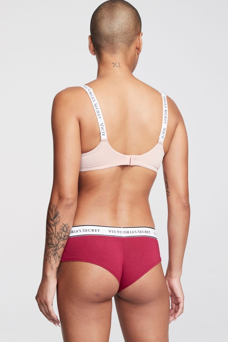 Claret Red Victoria's Secret Stretch Cotton Logo Knickers | 9183OYASB