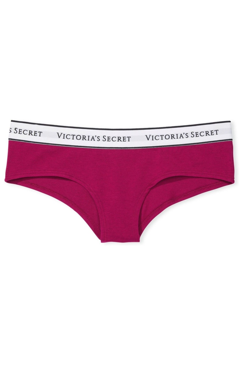 Claret Red Victoria's Secret Stretch Cotton Logo Knickers | 9183OYASB