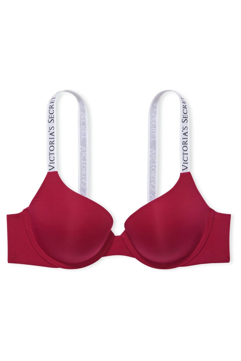 Claret Red Victoria's Secret The T-Shirt Full Coverage Push Up Logo Bra | 3752ZEOXG