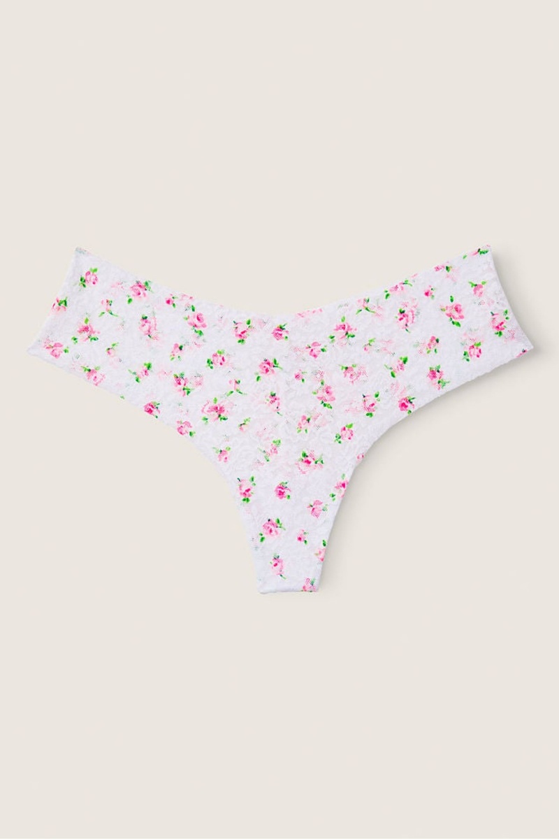 Coconut White Floral Victoria's Secret No-Show No Show Thong Lace Knickers | 5293KGUYC