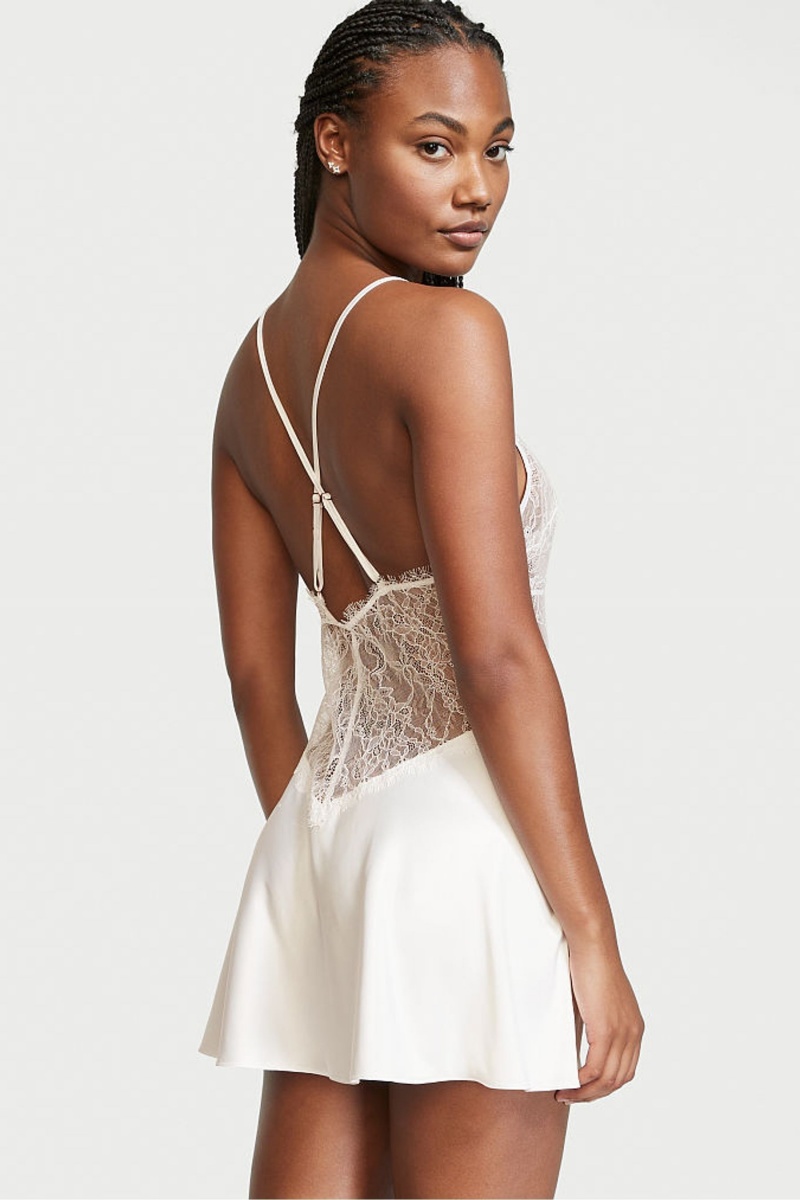 Coconut White Victoria's Secret Bridal Satin Lace Slip | 4973DVMZX