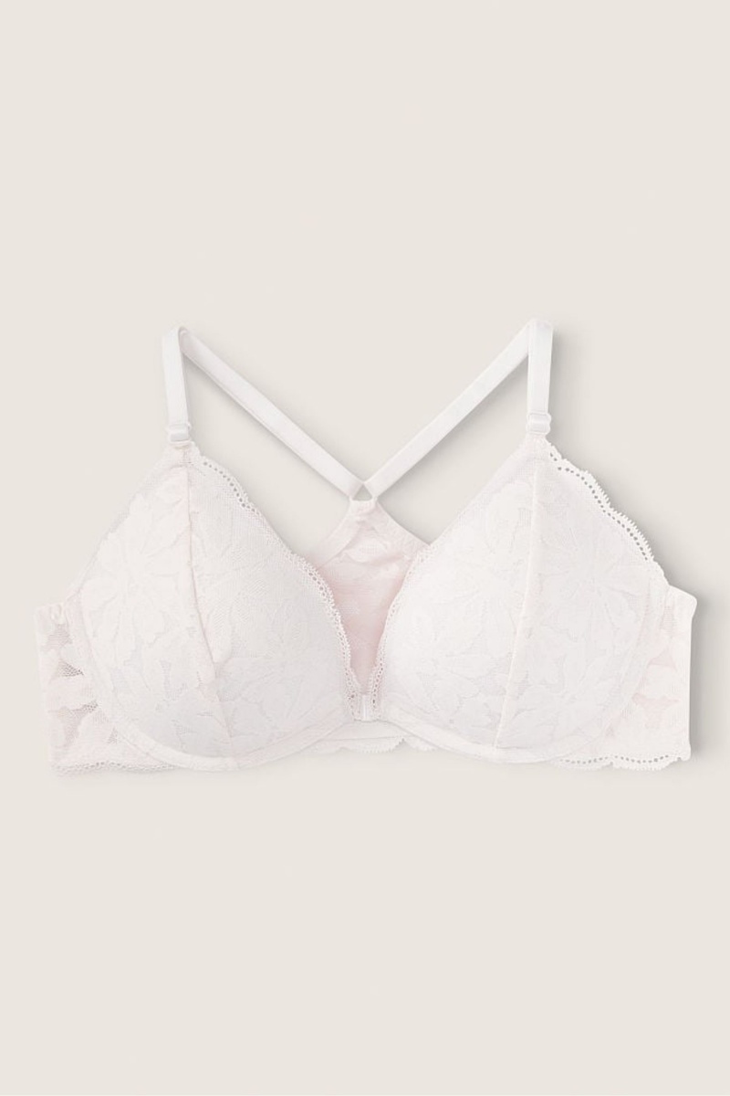 Coconut White Victoria\'s Secret Lace Front Fastening Push Up Bra | 1829RKXZA