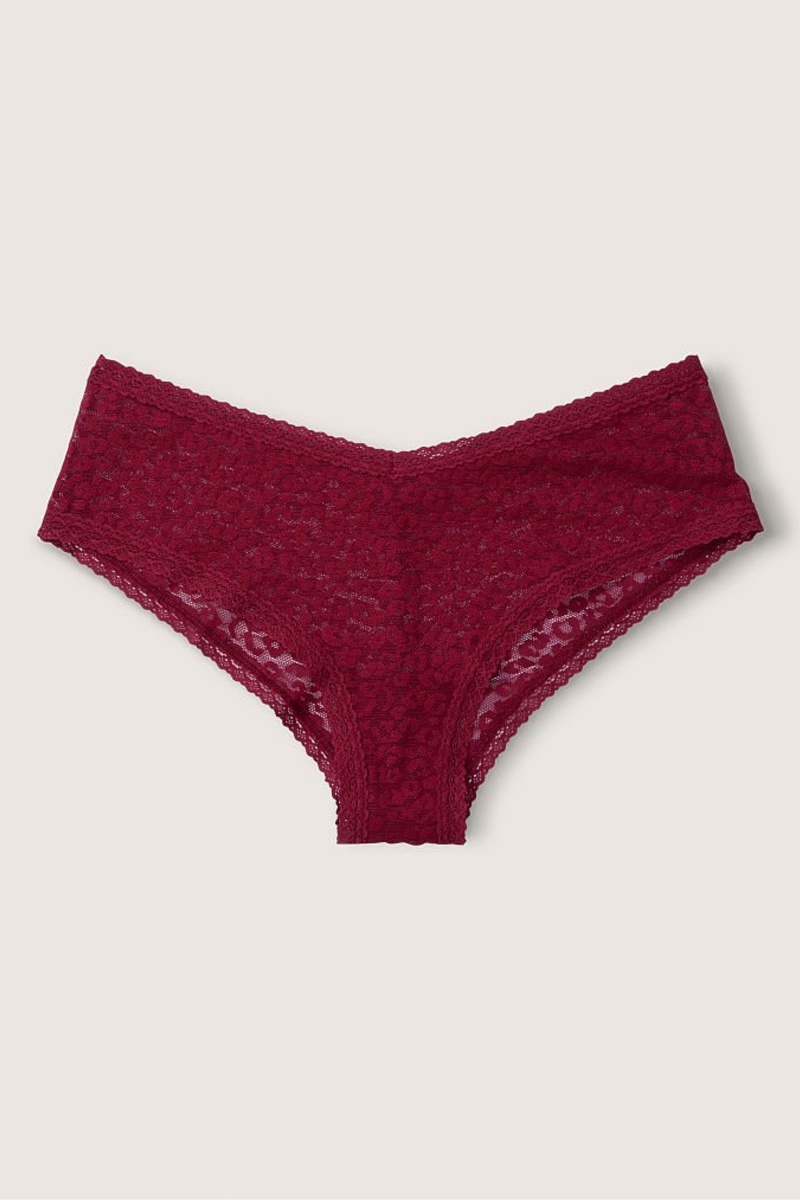 Coconut White Victoria\'s Secret Lace Logo Cheeky Knickers | 6179UMJHN