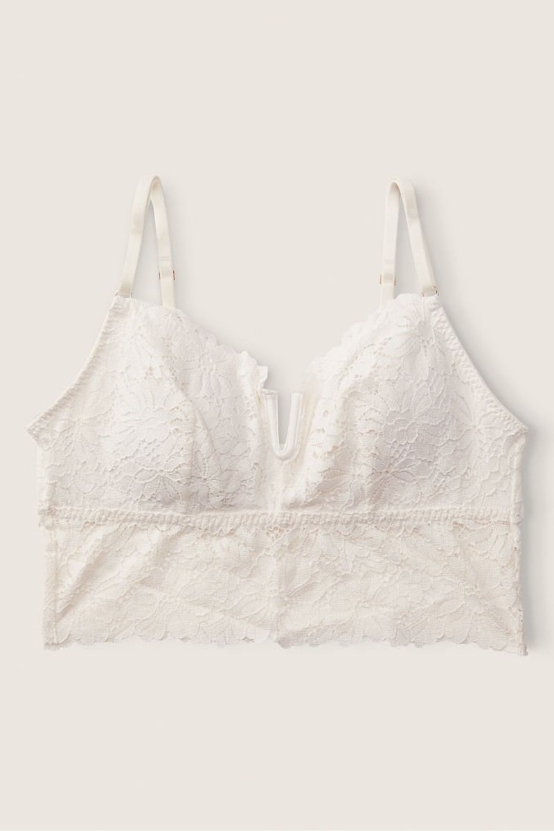 Coconut White Victoria's Secret Lace Longline Bralette | 9047NDVAT