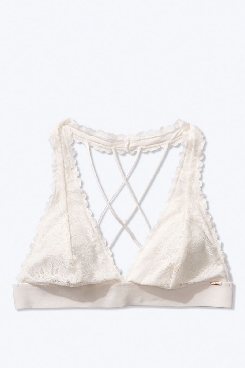 Coconut White Victoria's Secret Lace Strappy Back Halterneck Bralette | 0917FJWZG