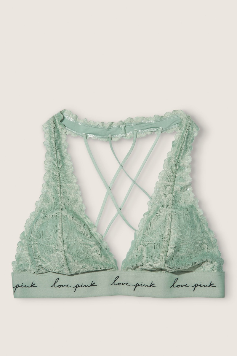 Coconut White Victoria's Secret Lace Strappy Back Halterneck Bralette | 8231GHBEQ