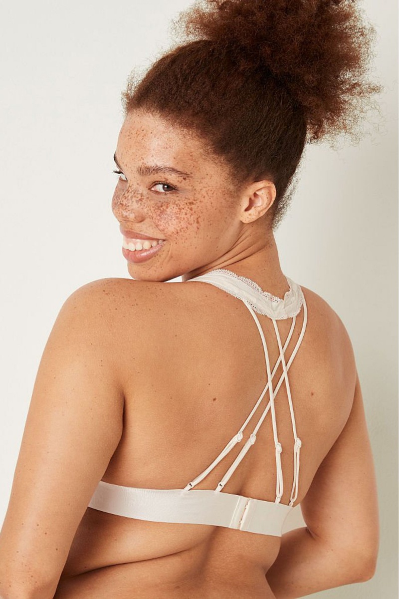 Coconut White Victoria's Secret Lace Strappy Back Halterneck Bralette | 4709SKZHF